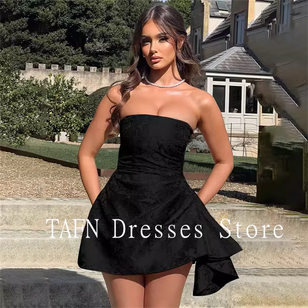 TAFN Strapless Mini Dresses Sleeveless A-line Satin Sexy Pleated High Waisted Dress Prom Party Gown vestidos de fiesta