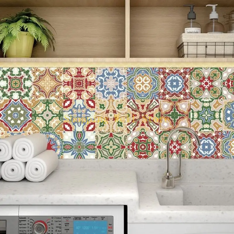 KX4B 24pcs Moroccan Tile Sticker Peel Murals Wall Decals Backsplash DIY