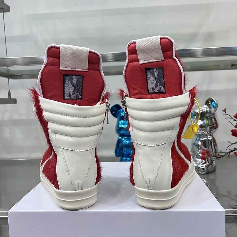 Cabelo de cavalo vermelho escuro de alta qualidade sapatos casuais homens ro johns couro genuíno tênis luxo geobasket botas de tornozelo feminino