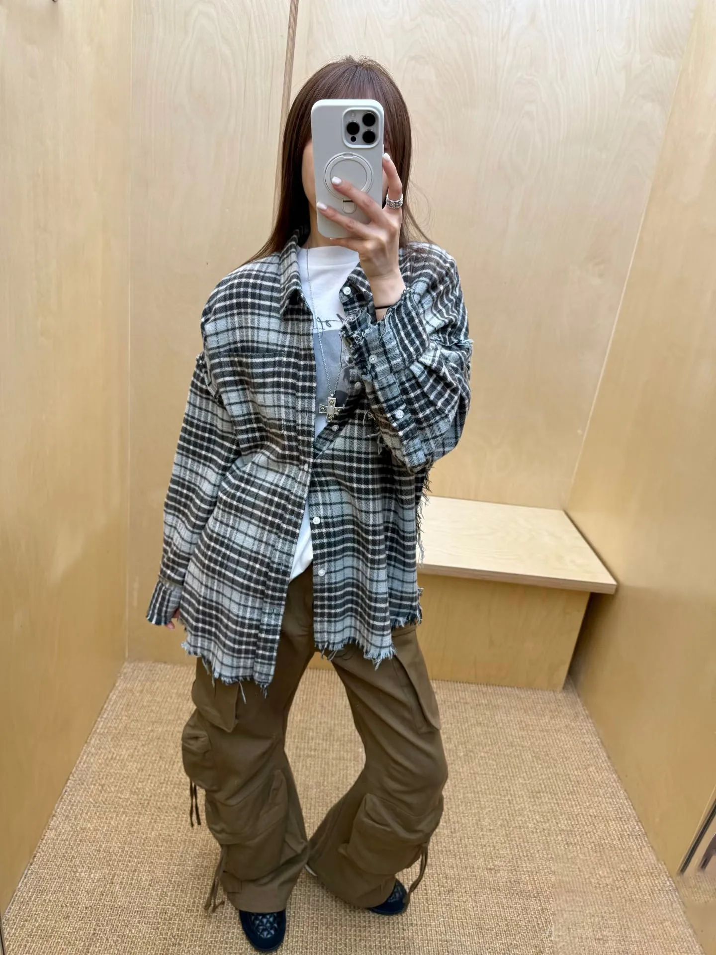 

Женская клетчатая рубашка с бахромой в стиле ретро, свободный и повседневный топ с длинными рукавами, осень 2021, новый стиль