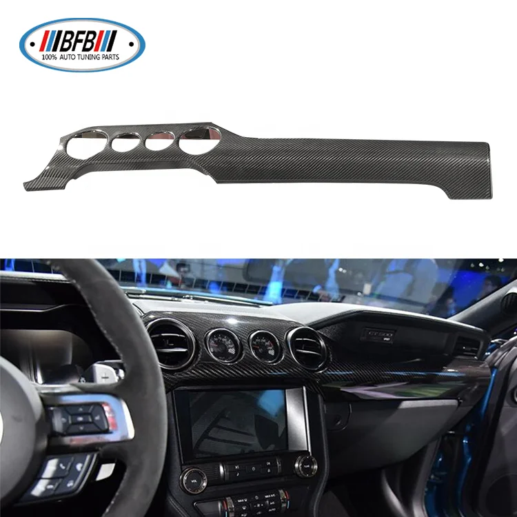 4 Holes Dry Carbon Fiber Car Dashboard Decoration Sticker Panel Trim for Ford Mustang Interior Trim 15-19