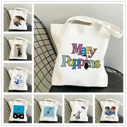 Women Shoulder Bags Mary Poppins Print Harajuku Canvas No Zipper Tote Handbag Large Capacity Shopping Bag Reusable Girl Handbags