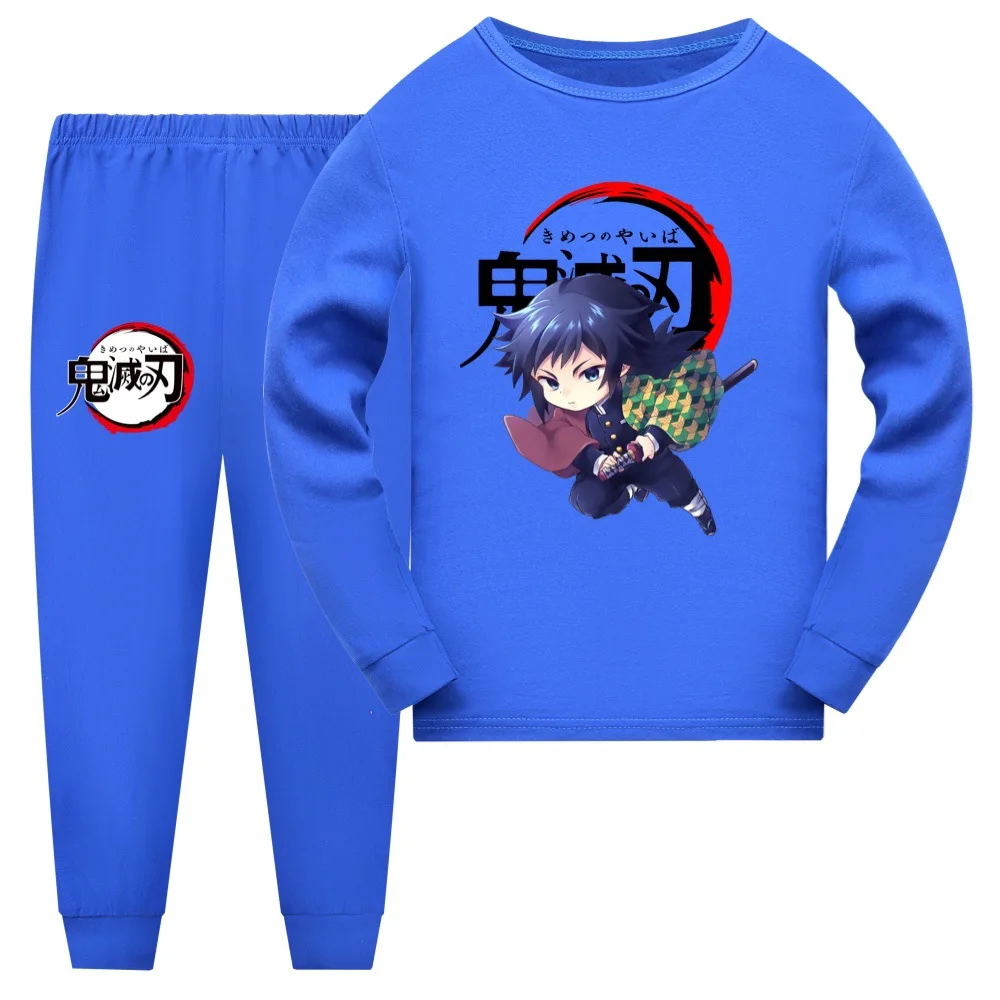 Baby Girls Tracksuit Demon Slayer Kid Pajama Set Polyester Child Clothes Teenage Boy Long Sleeve T Shirt Pants Suit Sleepwear