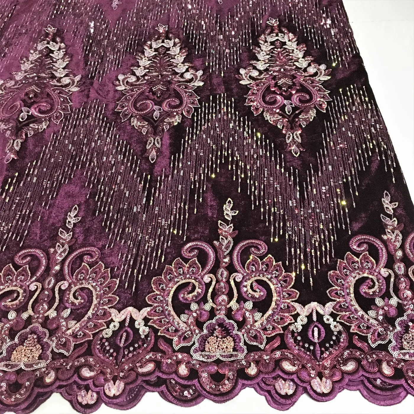 2020 wine velvet lace fabric high quality african french lace fabric with sequins african french tulle lace for sewing KCD20165