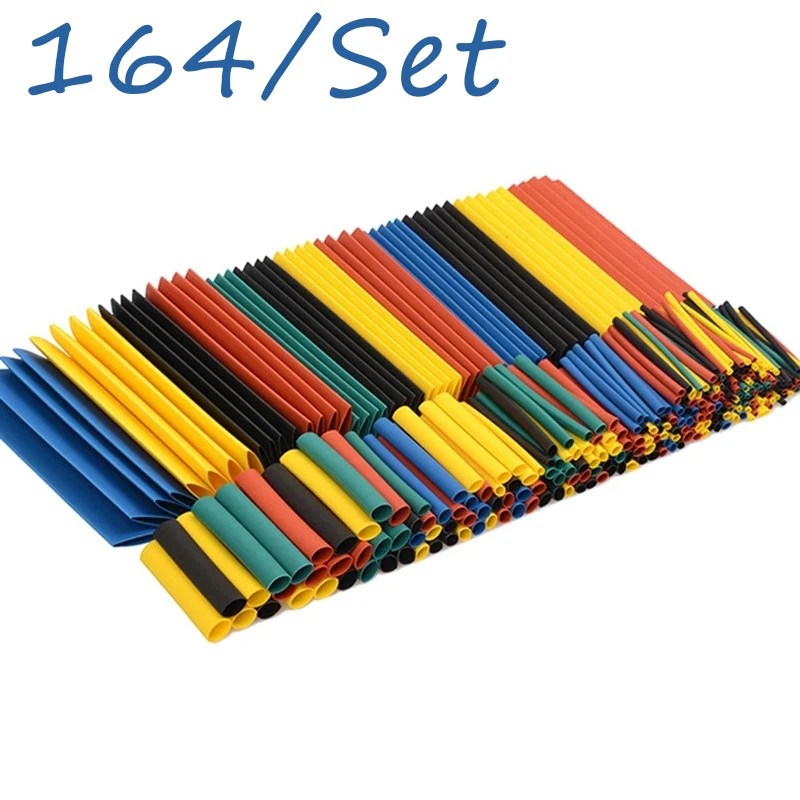 164Pcs Set Heat Shrink Tube Wire Cable Insulated Sleeving Tubing Polyolefin Shrinking Assorted Electrical Waterproof Shrinkage