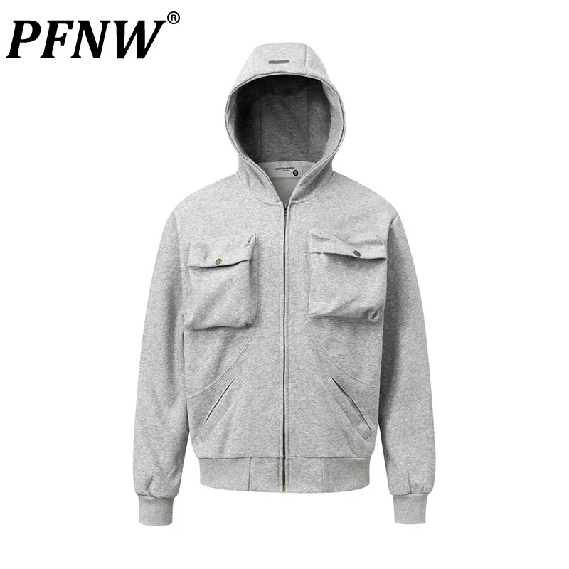 

PFNW Male Hooded Sweater New Baggy Patch Pocke Design Loose Tactical Large Pocket Casual Jacket Autumn 2024 Chic Trendy 28W3966