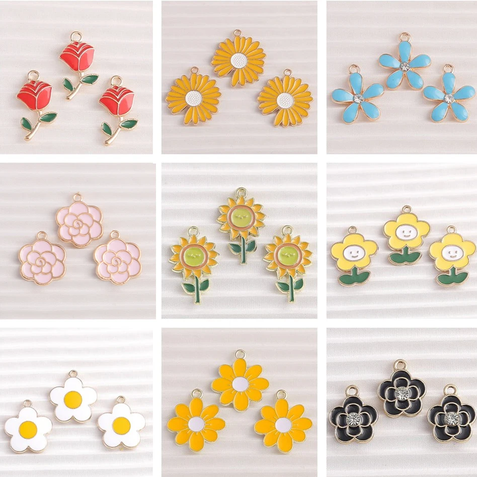 10 sztuk/partia Mix emalia kwiat Charms wisiorki do tworzenia biżuterii spadek kolczyki naszyjniki bransoletki DIY rękodzieło akcesoria