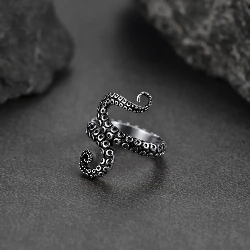 New Octopus Opening Knitting Loop Crochet Ring Stainless Steel Punk Style Thimble Ring Adjustable Finger Wear Knitting Tools