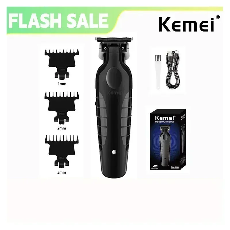 Kemei KM-2299 이발사 무선 헤어 트리머 0mm 제로 갭 조각 클리퍼 디테일러 전문 전기 마무리 절단기
