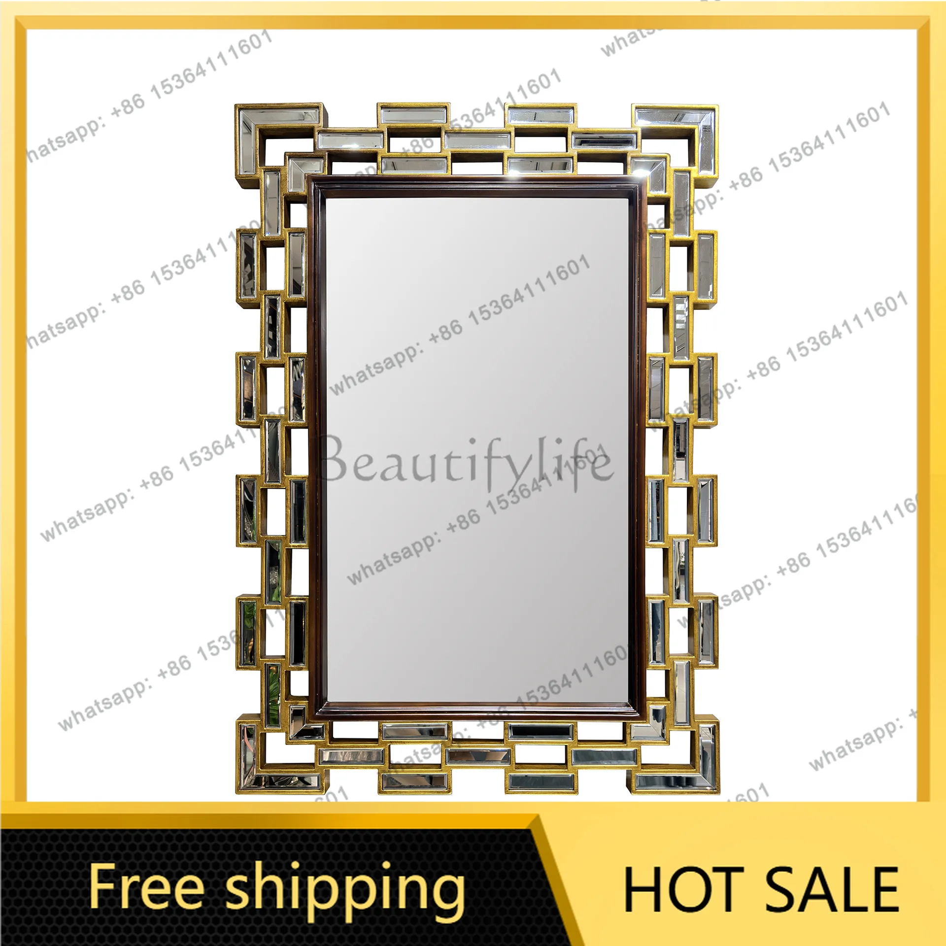PG light luxury square mirror Venice small square wall hanging living room bathroom mirror