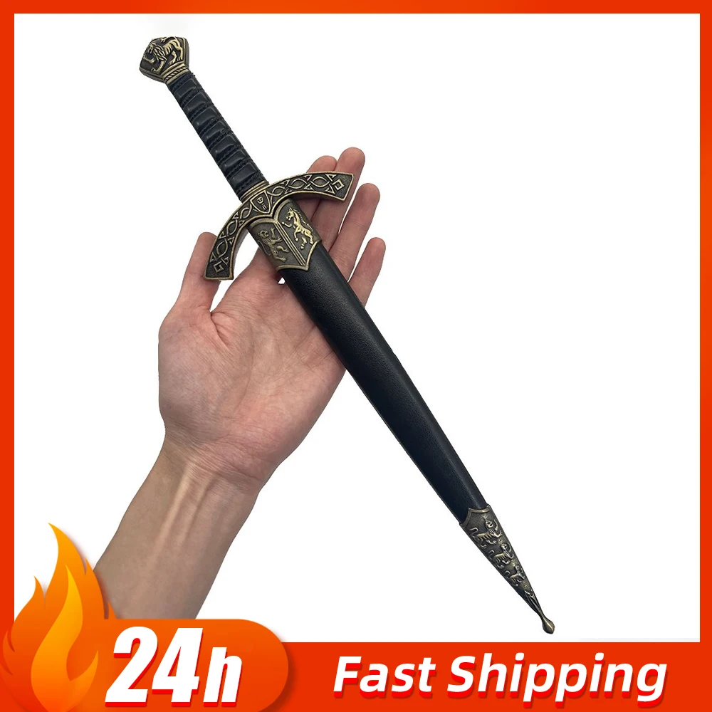 

34cm Medieval European Short Sword Replica Unsharpened Dress Sword Celtic Style Lion Crest Engraved Ornamental Collection Gift