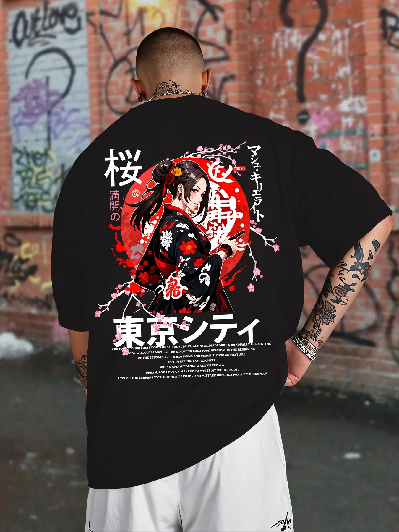 Anime Cherry Blossom Print 100% Cotton Men Woment T-shirt Summer Autumn Daily Outdoor Sports Casual Loose Street Short Sleeve