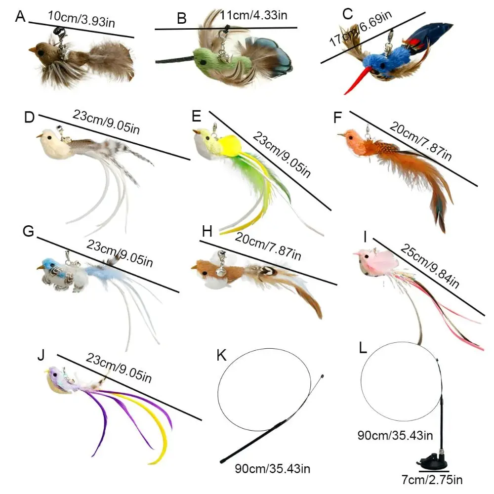 Colorful Simulated Bird Cat Stick Head Suction Cup Teaser Toy Plush Cat Teaser Stick Replacement Head Cat Teaser Stick