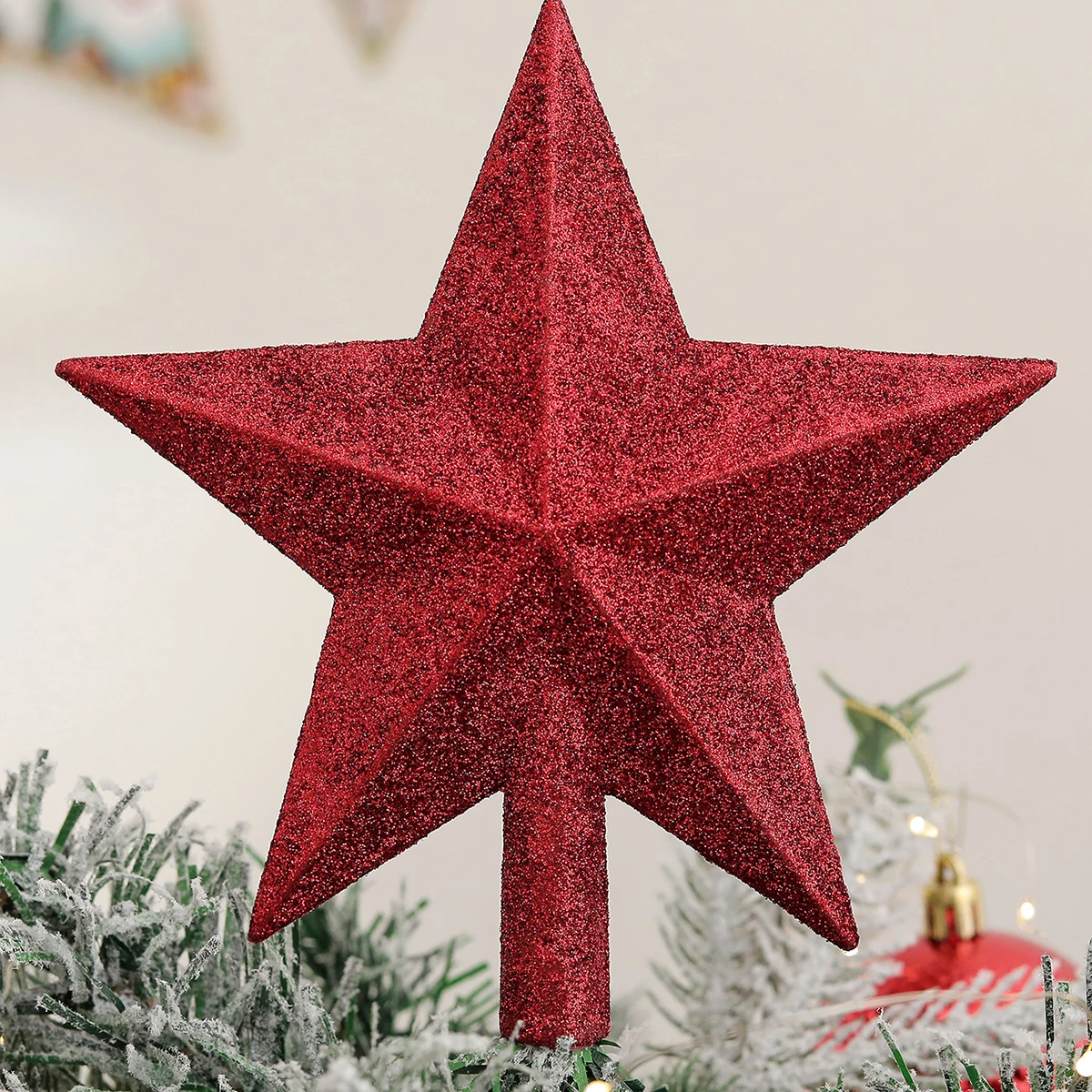 1pc Christmas tree top 20CM glitter five-pointed star decoration