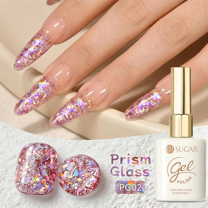 UR SUGAR 15ml Pink Glitter Sequins Gel Nail Polish Sparkling Flakies Semi Permanent Soak Off UV LED Gel Manicure Nail Supply