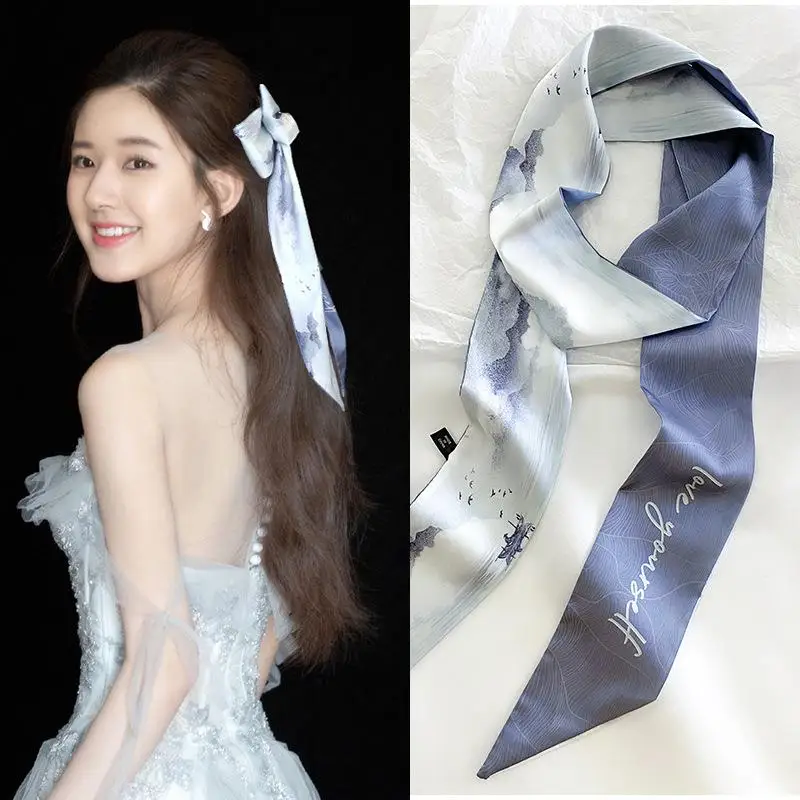 

Summer New Style Long Narrow Silk Scarf Women's Neck Protection Versatile Scarf Ties Bag Decoration Flowing Ribbon