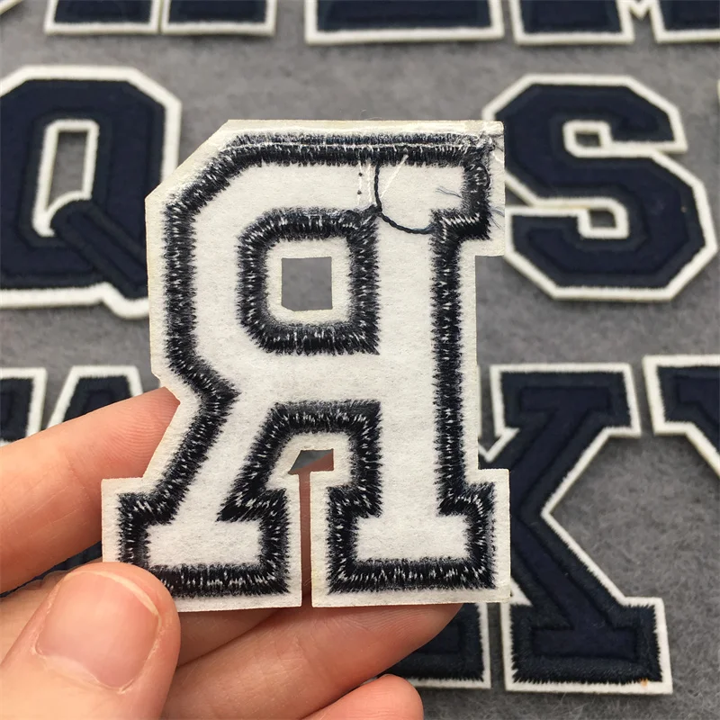 Navy Blue Letters Embroidery Patches Applique Diy Alphabet Iron on Patches For Clothing Sewing Name Patches on Clothes Bags