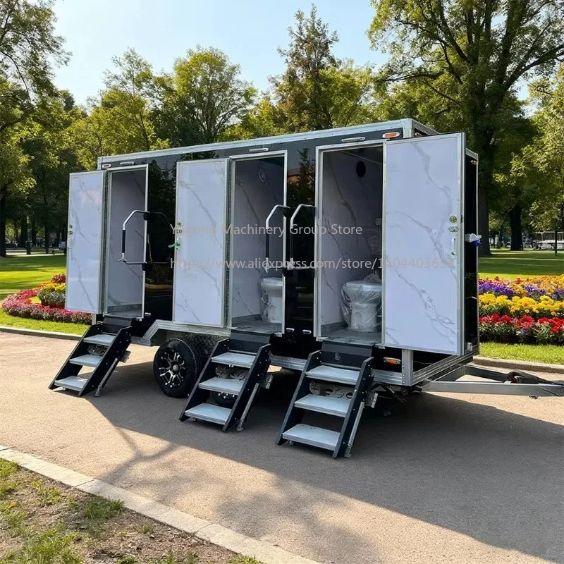 Мобильный туалетный прицеп с душем и раковиной для мероприятий на открытом воздухе, портативный санитарный прицеп для кемпингов и рабочих площадок