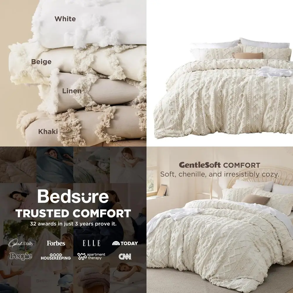 

King Size Boho Style Duvet Cover Set - Soft & Elegant Bedding, Machine Washable, Includes 1 Cover & 2 Shams, Beige