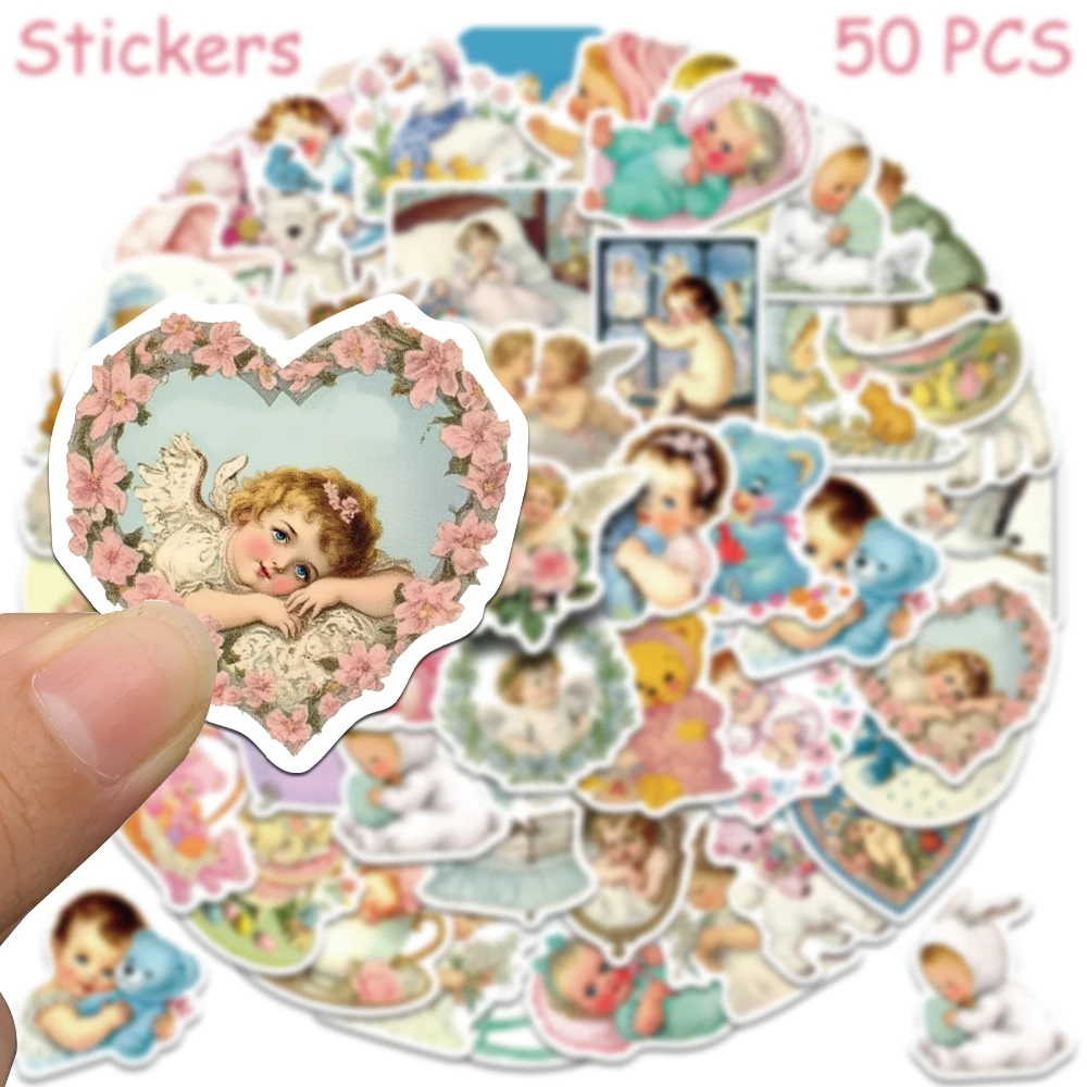 50pcs VINTAGE เด็กสติ๊กเกอร์สําหรับโทรศัพท์สมุดภาพกระเป๋าเดินทางตู้เย็นกีตาร์ DIY ความงามสติกเกอร์สาวของขวัญสร้างสรรค์