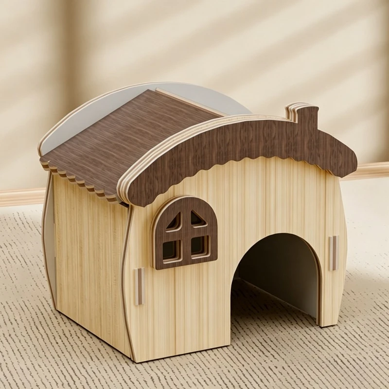 Natürliches Massivholz-Haustier-Nest Atmungsaktives Hamsterhaus Bissresistente Hütte Käfigdekoration für Kleine Nagetiere – Detail 2