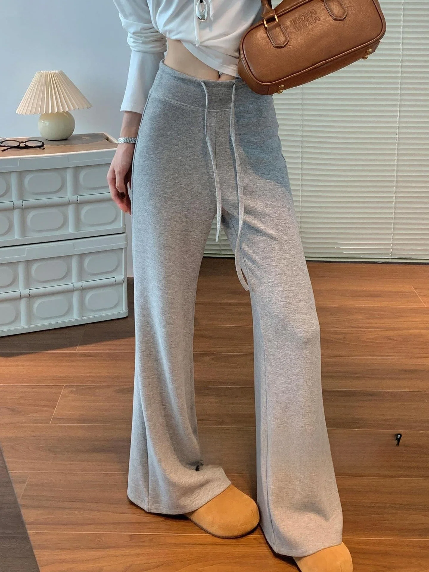 

ey High Waist Yoga Pants Women's Spring Autumn High Rise Eighteen Pants Bell Bot Dra Rice Noodle Pants Sweatpants