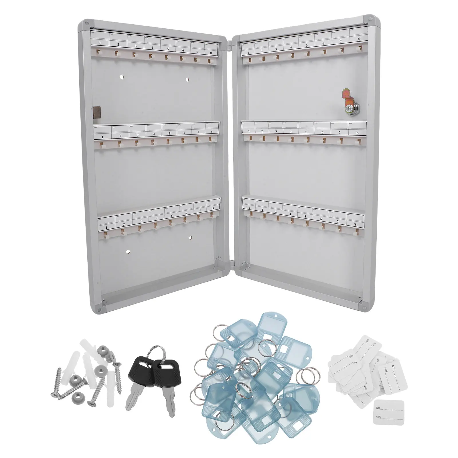 Wall Mount Key Cabinet Organizer Lock Box 48 Keys Metal Holder Hooks Labels Locking Storage for Home Office Entry Key Management