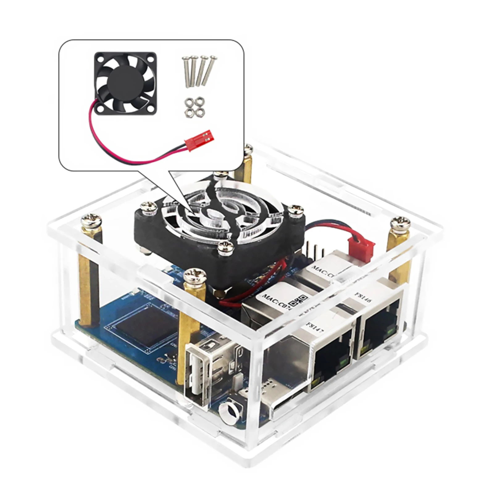 Clear Acrylic Case Motherboard Shell With Cooling Fan For Orange Pi R1 Plus LTS Development Board Unique Open Shell Cover