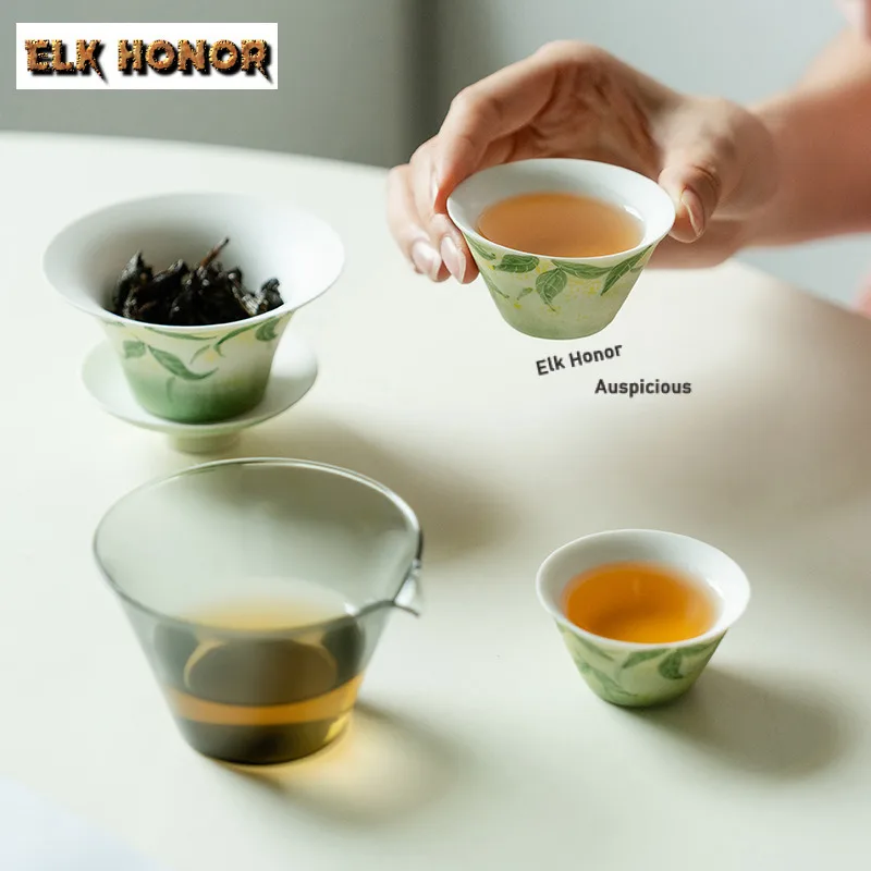 Mint Green Pure Hand-painted Osmanthus Travel Tea Set Kit Japanese 1 Pot 2 Cups Tea Maker Organizer Portable Camping Handbag