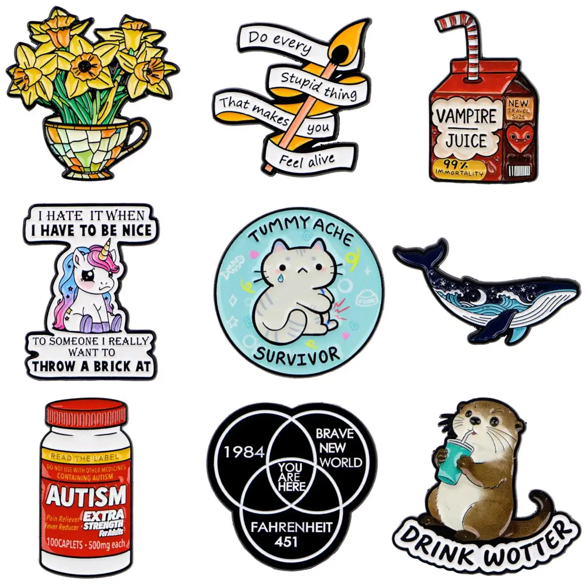 Autism Awareness Emaille-Pin, Cartoon-Katzen-Brosche für Mantel, niedliche Wal-Broschen, modische Reversnadeln, Schmuck, Geschenk für Freunde