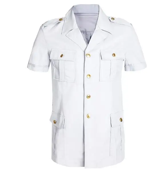 Chinese Navy Uniform Shirt Summer Official Blouse White Tops Military Vintage Thin