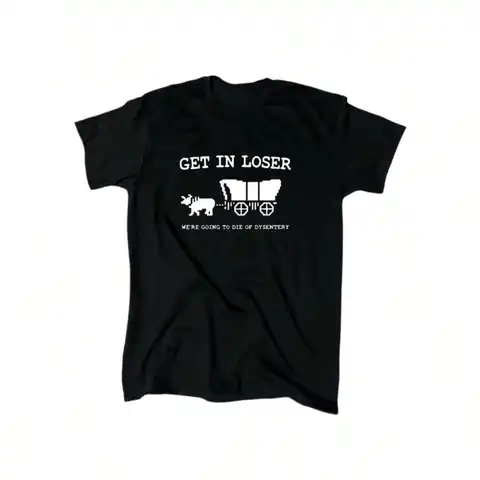 Oregon Trail Wagon Humor Men'S T-Shirt 100% Cotton Regular Fit Crew Neck Slight Stretch Geometric Pattern with Applique