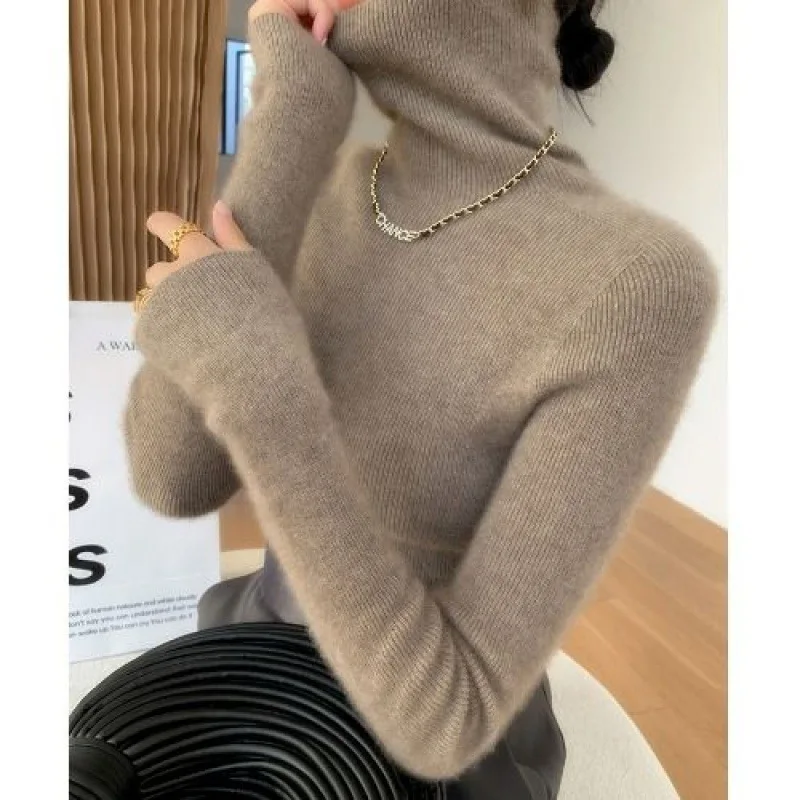 Soft Cozy Women's Knitted Base Shirt Autumn Winter 2025 New Style Puffy Collar Sweater Slimming Inner Wear Top