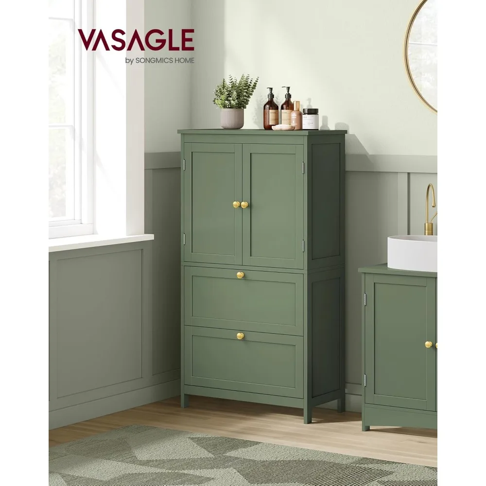 Bathroom Floor Storage Cabinet with 2 Drawers and 2 Doors, Adjustable Shelves, 11.8 x 23.6 x 43.3 Inches, Forest Green