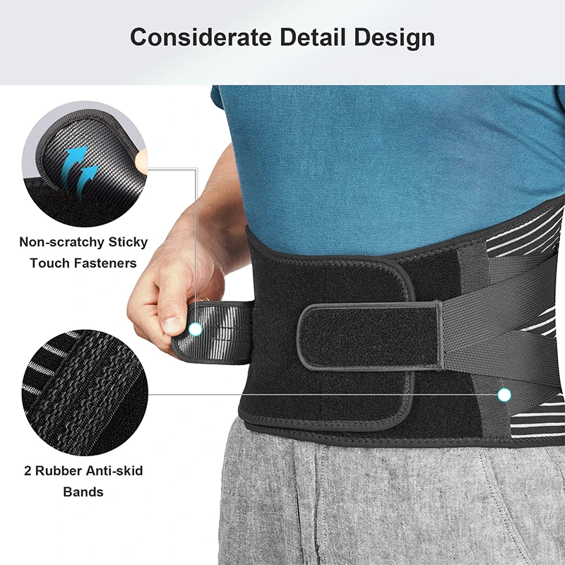 Breathable Back Support Belt for Men Waist Trainer Back Braces for Lower Back Pain Relief Anti-skid Lumbar Support Belt Black