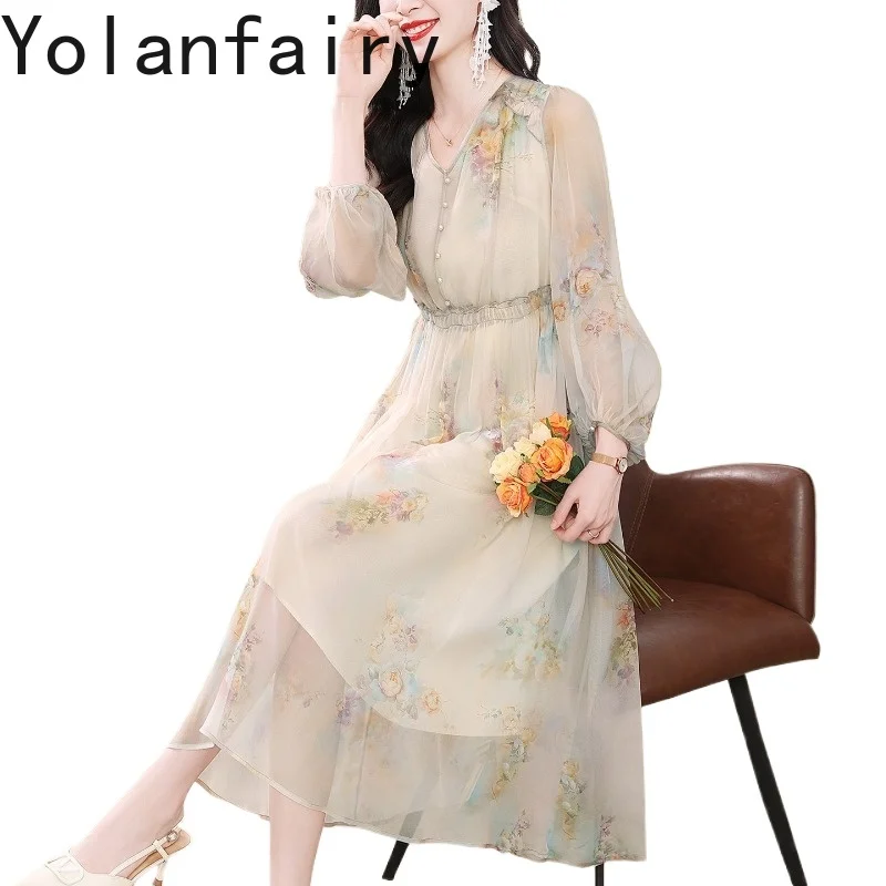 

YOLANFAIRY Новое модное платье из 100% натурального шелка тутового шелкопряда для женщин, роскошное цветочное платье на день рождения 2026, женская одежда, праздничное платье