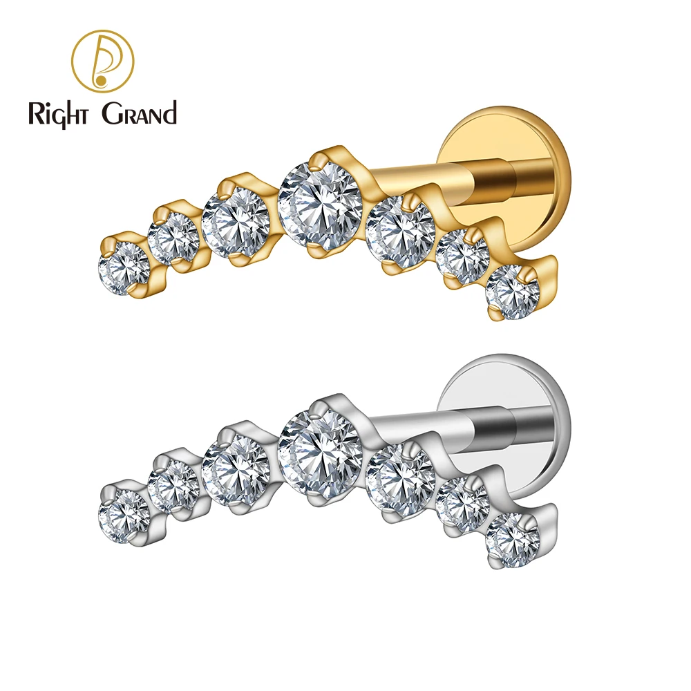 Right Grand ASTM F136 Titanium 16G CZ Cluster Climber Stud Earring Labret Helix Tragus Cartilage Stud Flatback Piercing