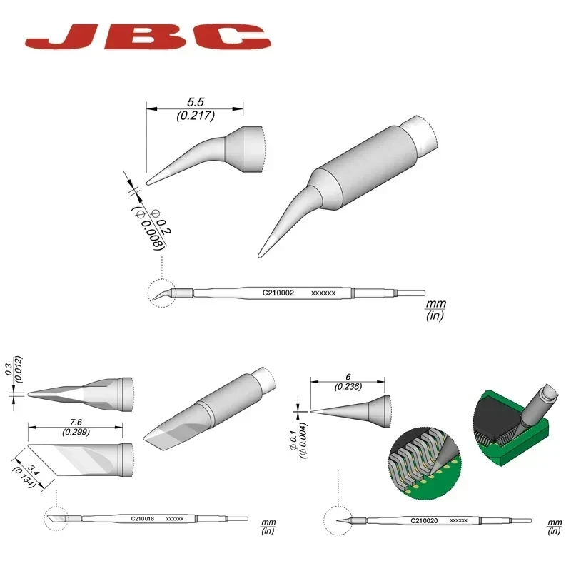 JBC C210 020 018 002 Soldering Pen Soldering Tip for Mobile Phone Motherboard PCB Welding Repair Replacement Soldering Tip Tool