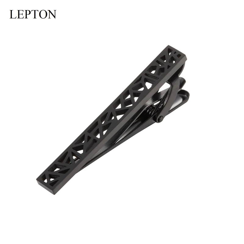 

LEPTON Matte Tie Clips For Men Stainless Steel Black Color Hollowed Out Irregular Geometry Tie Bar Business Wedding Gemelos