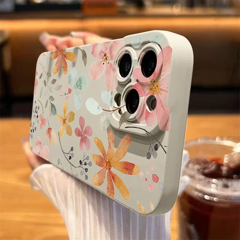Stylish Cute Spring Flower Phone Case For iPhone 17 16 15 14 13 12 11 Pro Max 16 15 Plus 16E 17 Air Shockproof Soft Bumper Cover