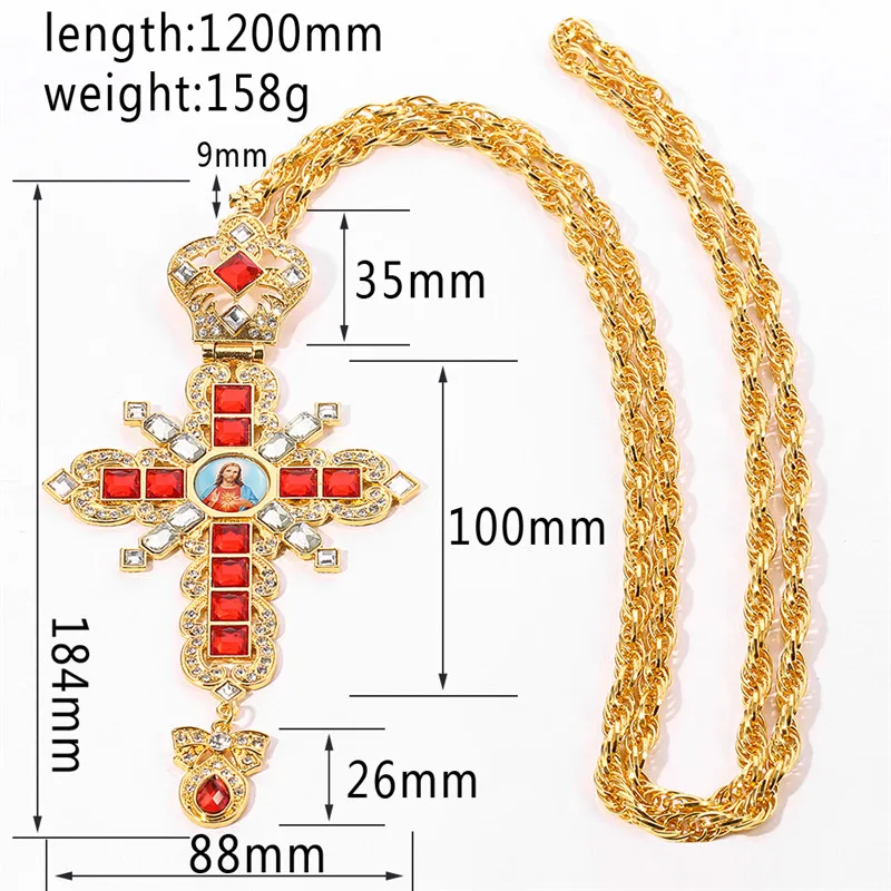 High quality Orthodox Jesus Crucifix Gold Pectoral Cross Chain Necklace Russian Greece Byzantine Art and Religious Icon Traditio