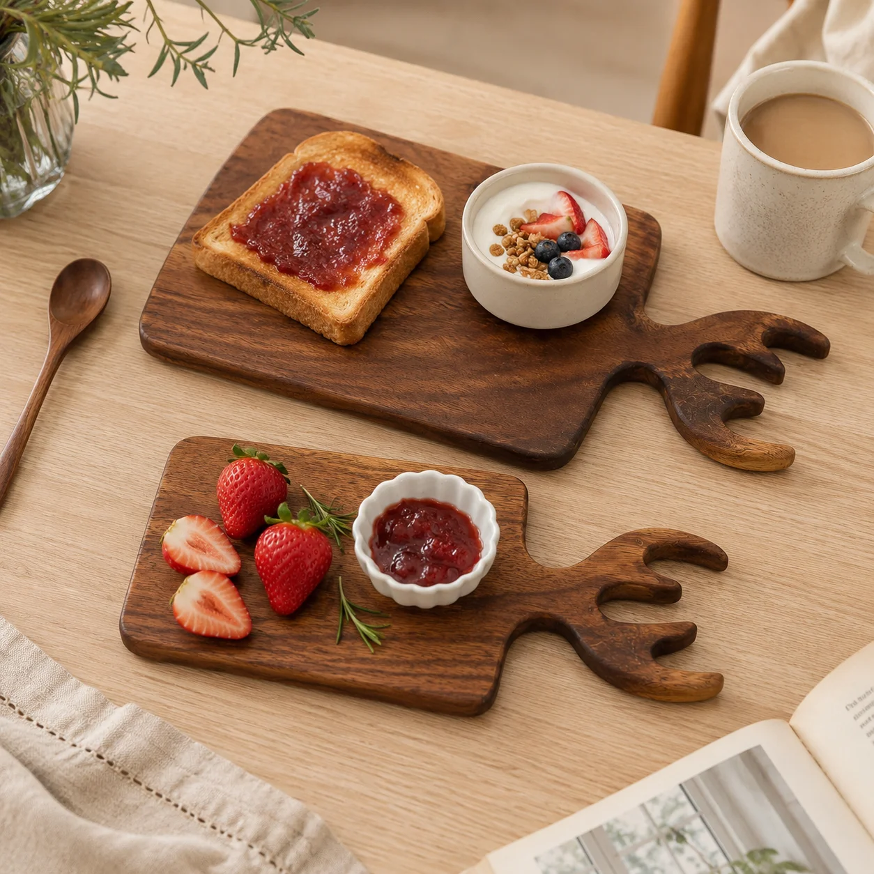 2Pcs/1Pc Teak Wood Antler Cutting Board Bread Board Chopping Board Fruit Board Tray