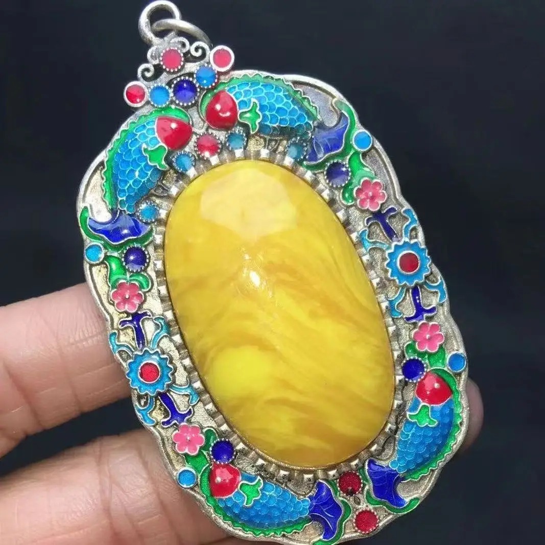 

Antique Collectible Tibetan Silver Pendant Handmade Vintage Silk Roasted Blue Necklace