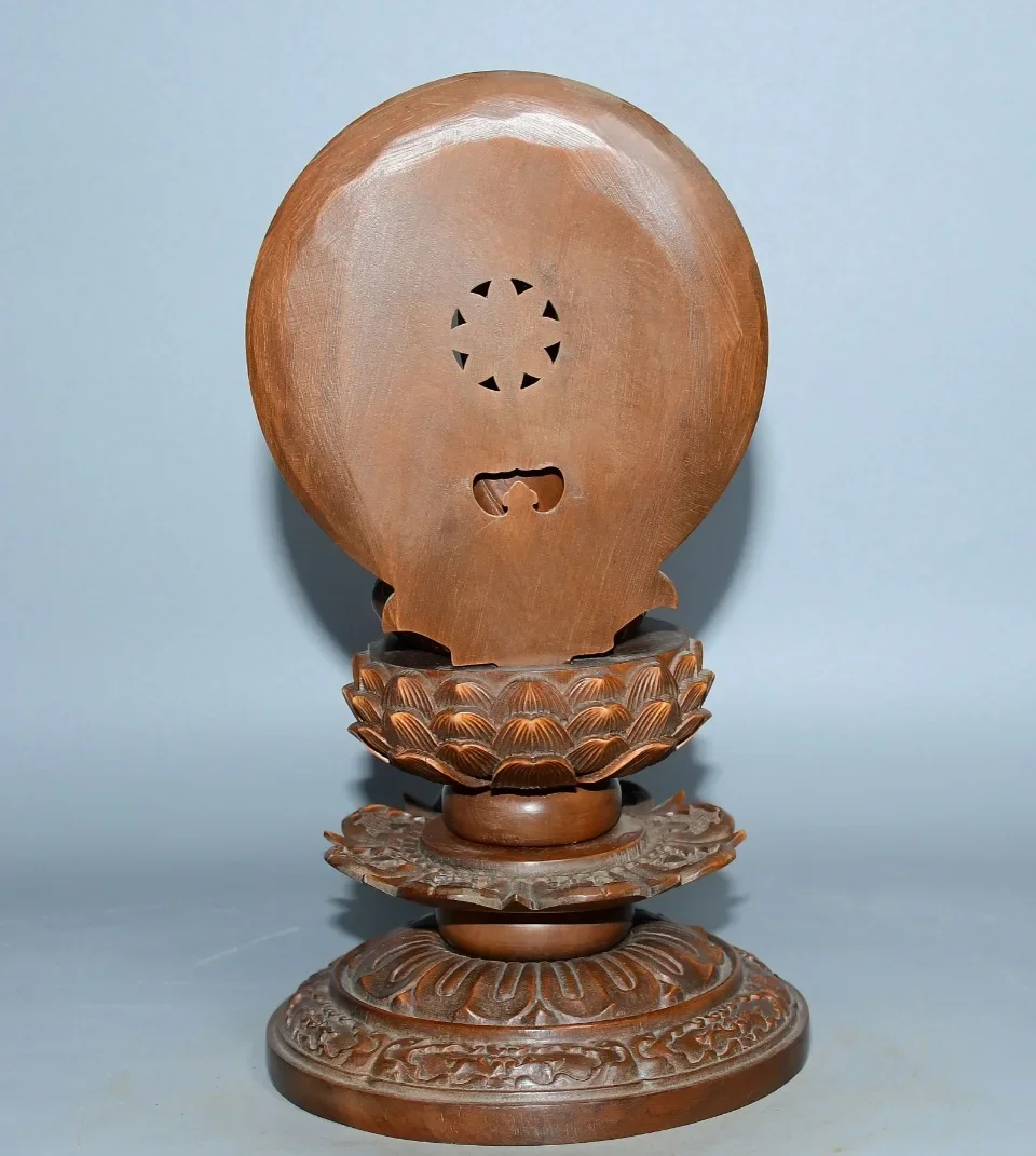 

9"Folk Collection Old Boxwood Six arms Acala Buddha Fudo Myoo Sitting Lotus Buddha Terrace Backlight Worship Hall