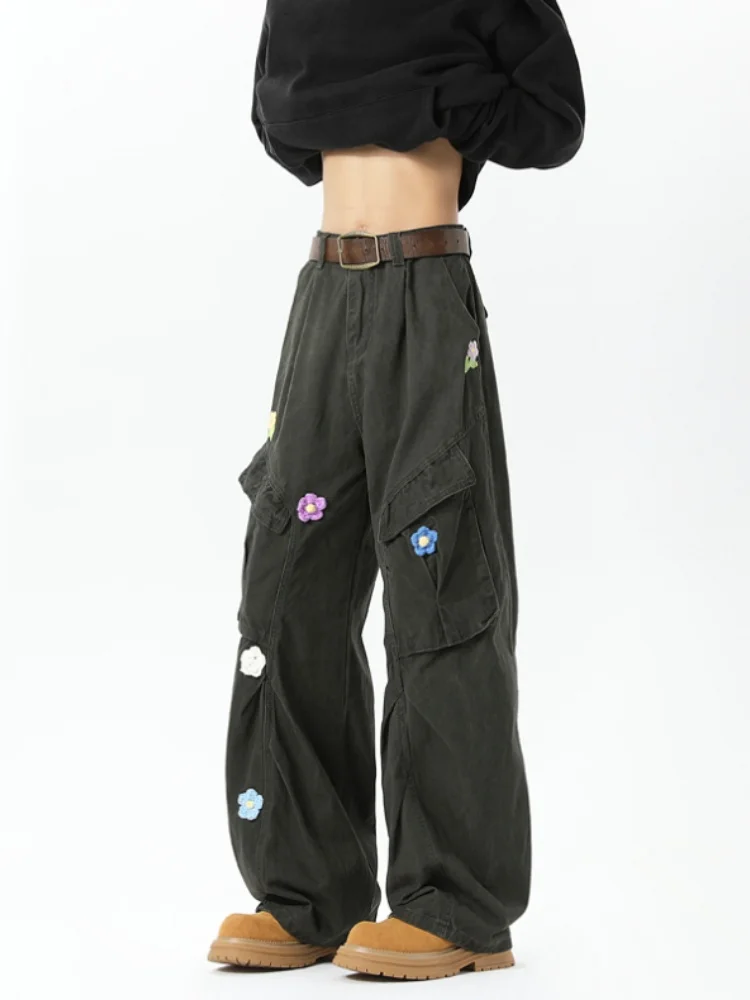 

Spring Autumn Men's Cleanfit Embroidered Paratrooper Pants Straight Leg Loose Wide Leg Multi ket Workwear Trousers