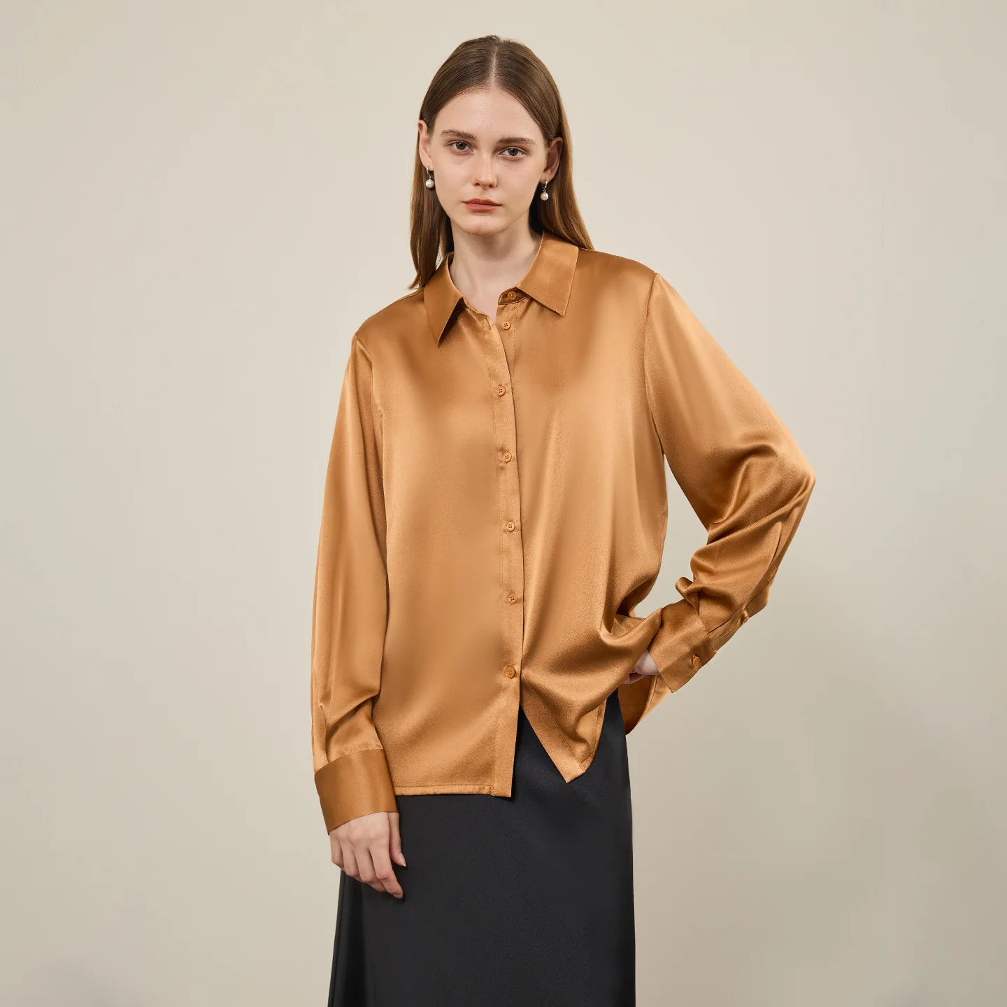 Women Elegant Fresh Style Mulberry Silk Blouse,V-Neck Lightweight Open Front Cardigan Shirt, Versatile Outerwear Ladies Silk Top