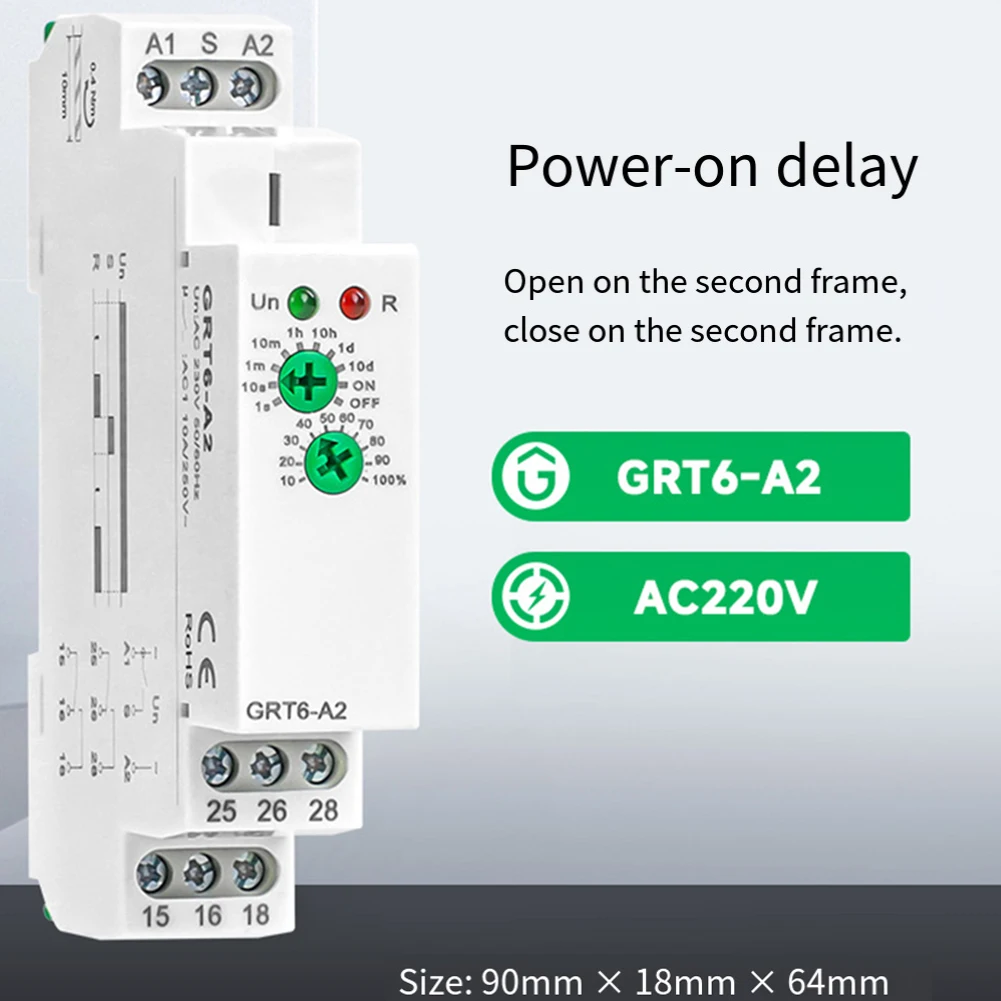 GRT6-A2 Single Function Time-Relay 2SPDT Adjustable Power On Timer Delay Relay For Home Appliances, Power Distribution Systems
