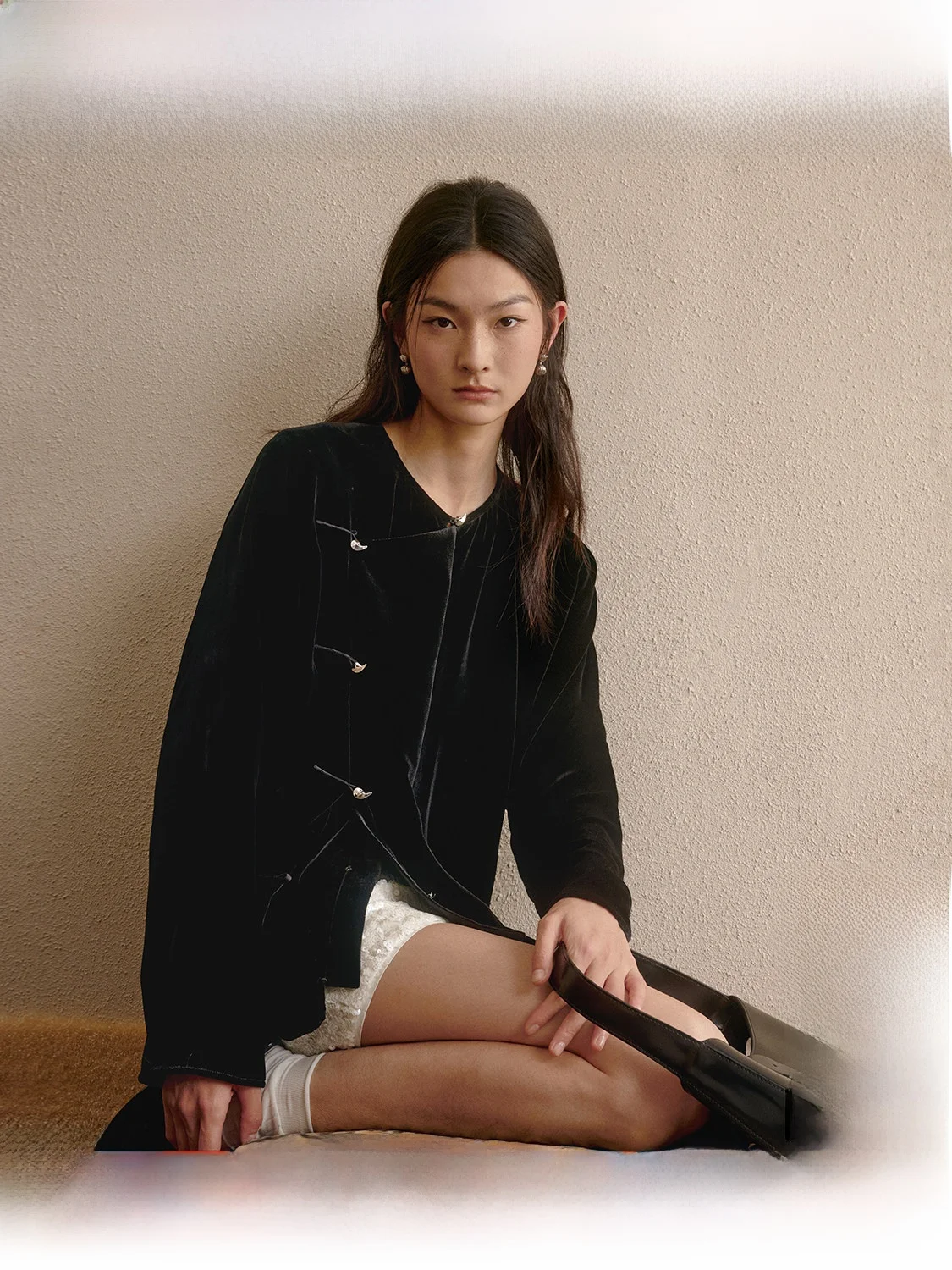 

Женская премиальная модная осенняя блузка ZhiZhi из традиционного китайского бархата свободного кроя с длинными рукавами, на пуговицах, однотонная