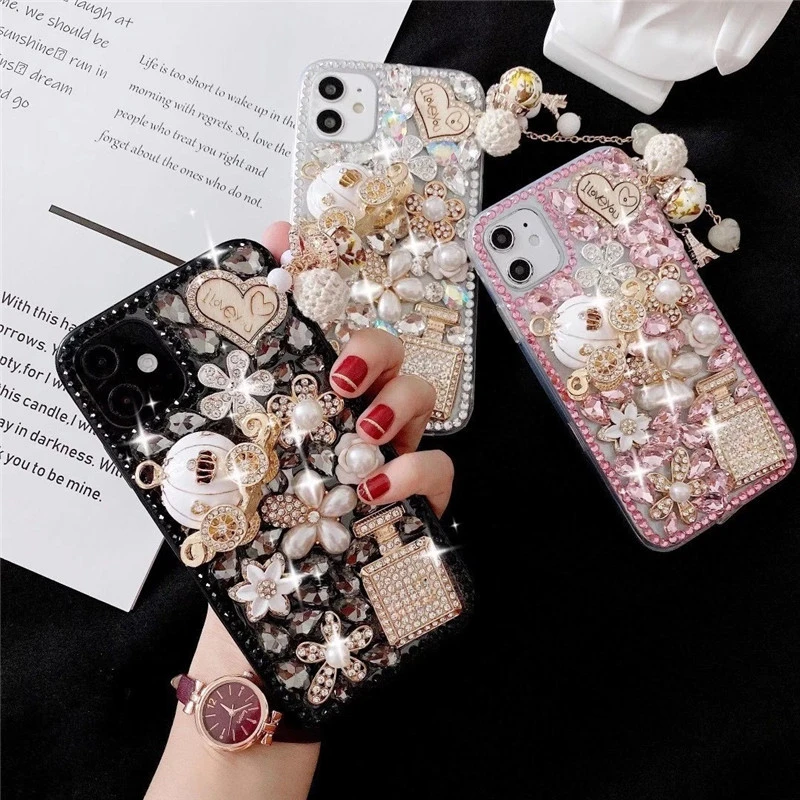 Bling Diamond Pumpkin Car Phone Case, Crystal Rhinestone, Cover for Huawei P30Pro, P30, P50 Lite, P40, for Honor 8X, 9X, MAX Pro