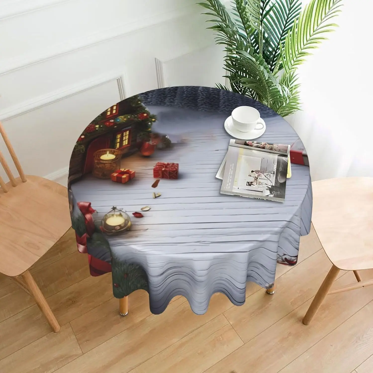 Merry Christmas House Tablecloth Stain and Wrinkle Resistant Table Cloth Washable Polyester Cover for Dining Tables Party